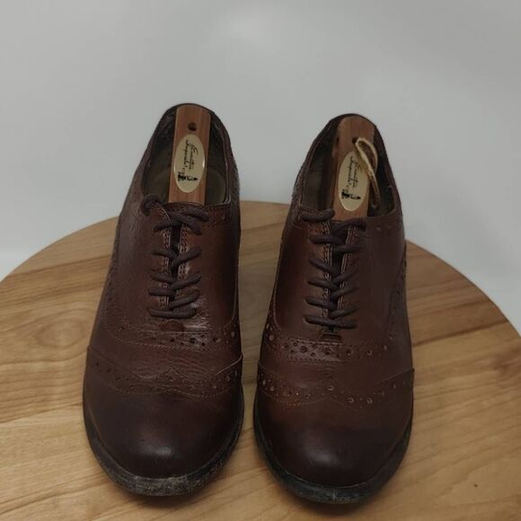 Frye Maggie Perf Oxford Wingtip Heeled Booties- Womens- Size 7-Brown-Leather - Picture 2 of 12